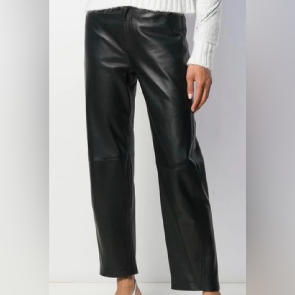 VTG Black Lambskin Leather Charlotte Straight Leg Pants: Size 8P